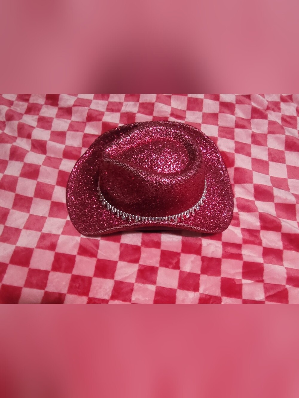 Sparkling Pink Glitter Cowboy Hat with Rhinestone Trim